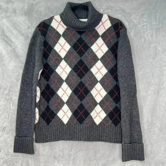 PURSUITS LTD‎ Womens Sz M Argyle Pattern Lambswool Turtle Neck Sweater Preppy - Picture 1 of 12